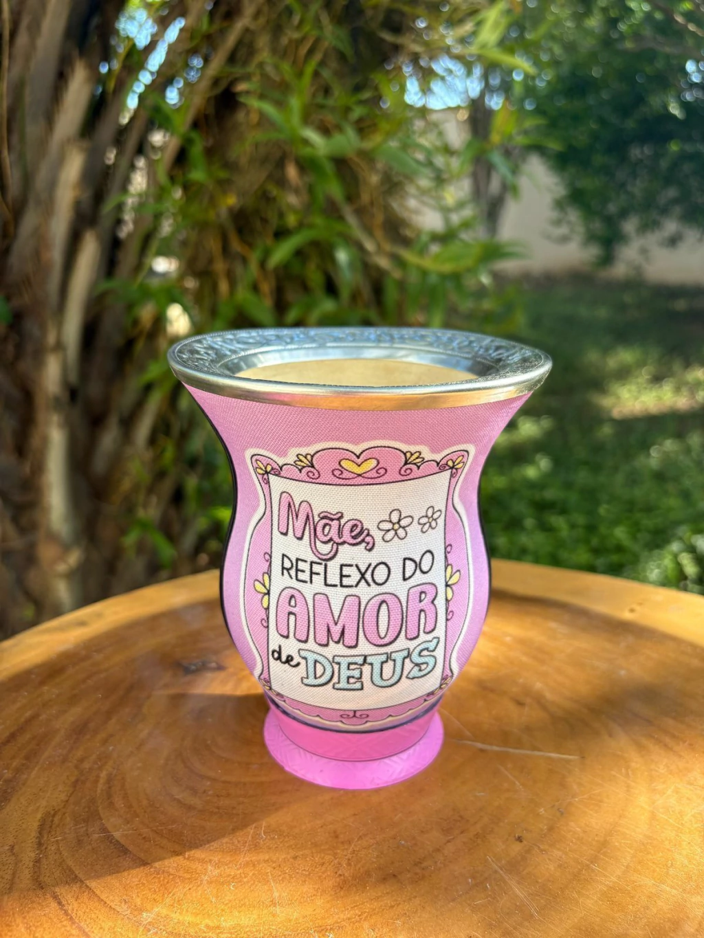 Cuia de Chimarrão Porongo Tecido Bocal Inox Estampada Especial Mães