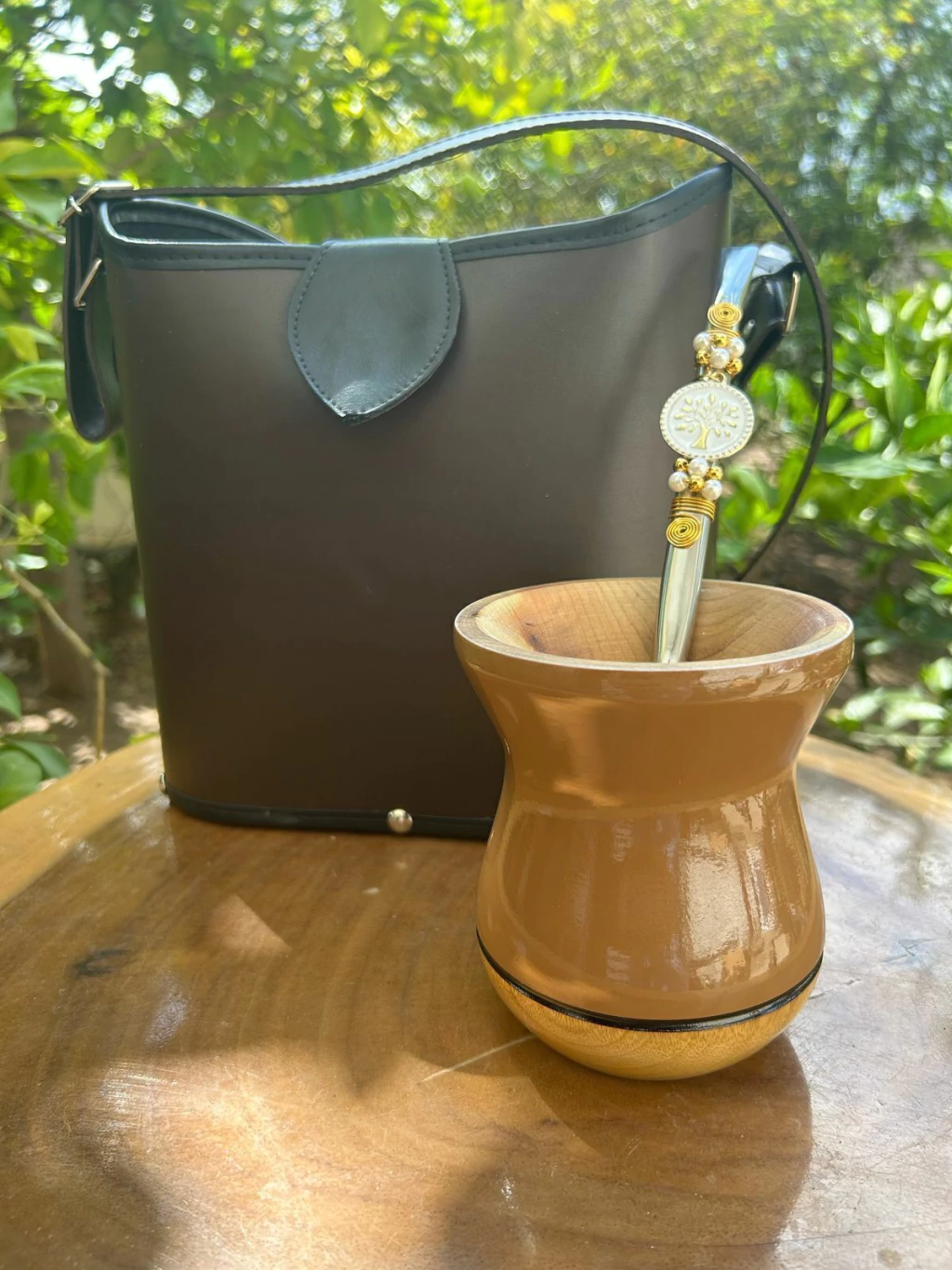 Kit Mateira Ágata Marrom + Cuia Bicolor + bomba decorada